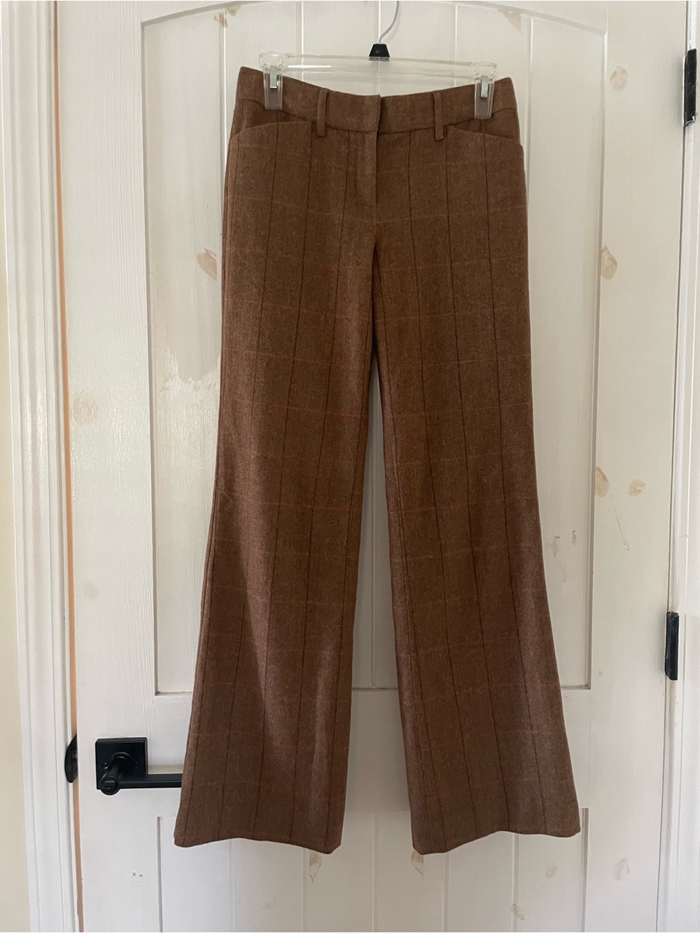Express Women’s Wool Tweed Brown Plaid Wide-Leg Dress Pants Size 0 Pockets